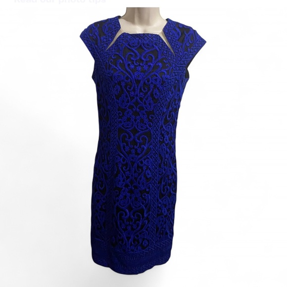 Tadashi Shoji Blue Lace Midi Dress - Picture 1 of 10